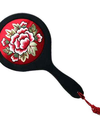 Embroidered Hand Mirror Peony Peak Small