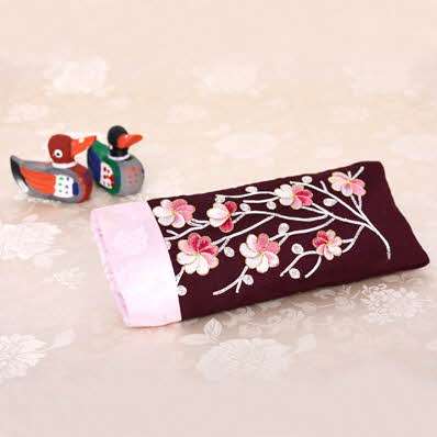 Silver Thread Embroidered Eyeglass Case Plum Purple