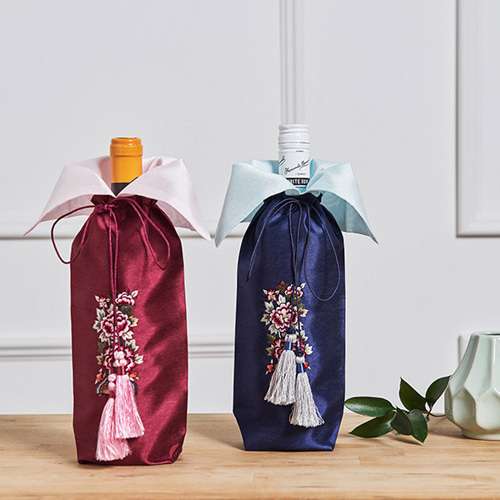 Wine Bottle Cover with Peony Embroidery