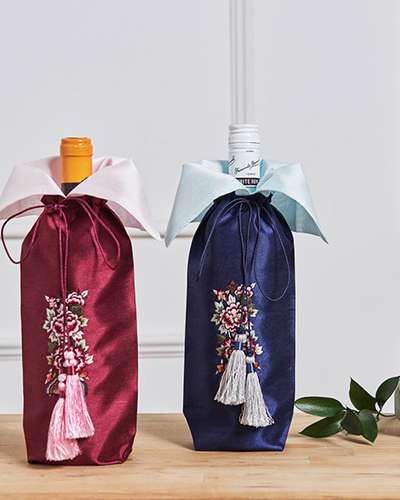 Wine Bottle Cover with Peony Embroidery