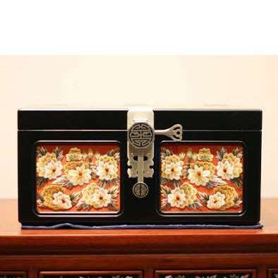 Golden Peony Embroidered Box (Medium)