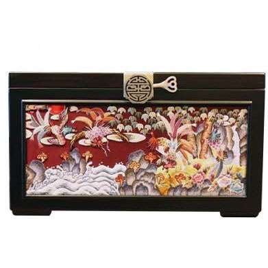 Embroidered Box with Ten Symbols of Longevity and Phoenix Design (Medium)
