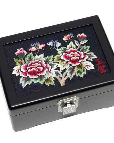 Jewelry Box with Twin Peony Embroidery (Small)