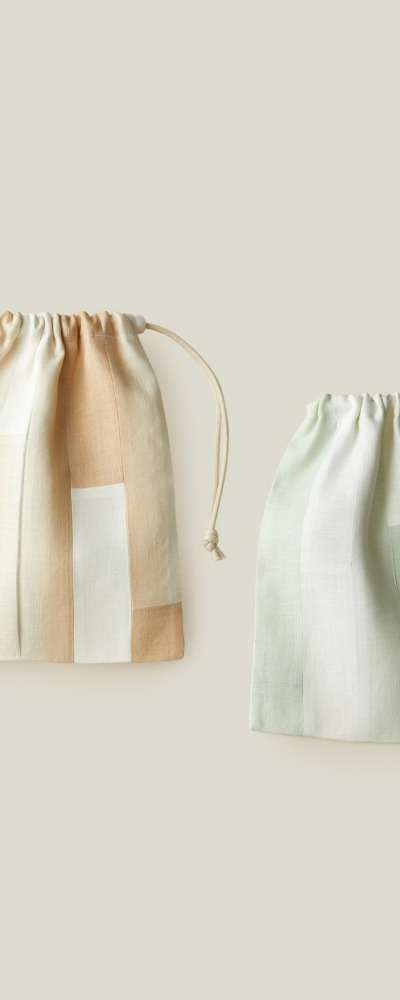 Ramie Patchwork Drawstring Pouch (2 Types)