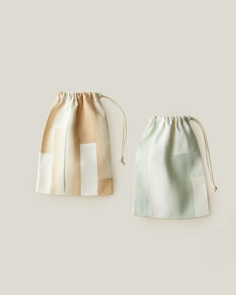 Ramie Patchwork Drawstring Pouch (2 Types)
