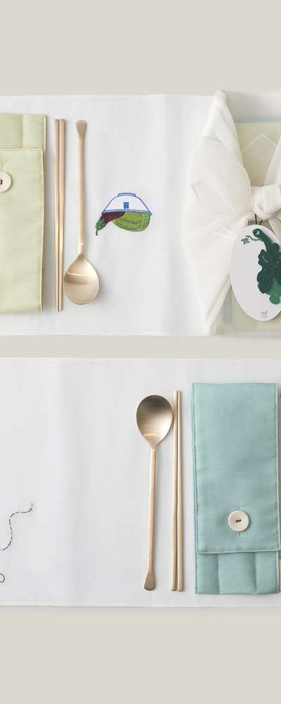 Cho충도 Linen Placemat + Linen Utensil Pouch Set for 2