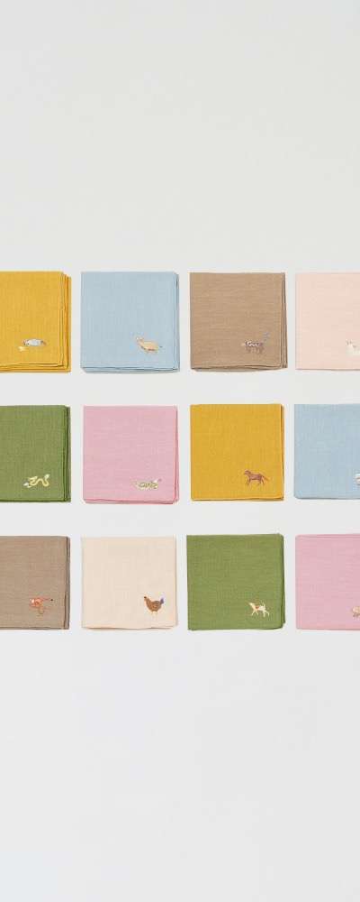 12 Chinese Zodiac Animals Linen Handkerchief