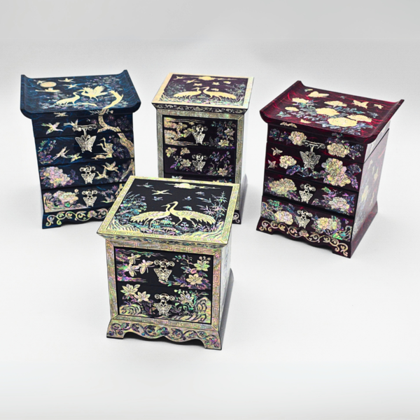 Nacre Inlaid Lacquerware Drawer Jewelry Box - Korean Traditional Craft Gift