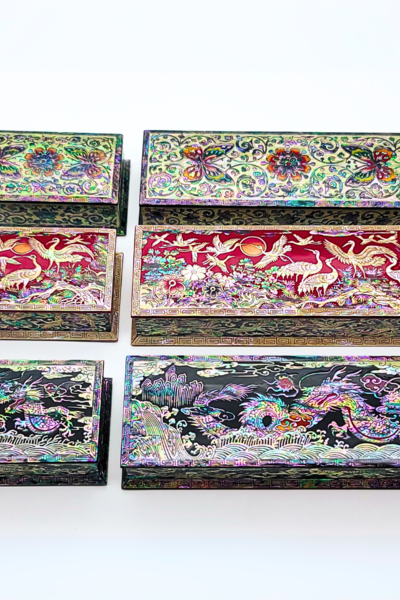 Mother-of-Pearl Lacquerware Business Card Case with Diagonal Pattern - Traditional Korean Craft