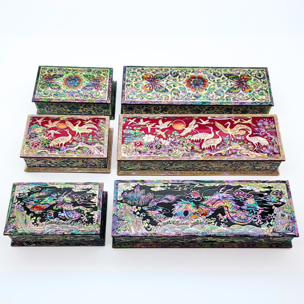 Mother-of-Pearl Lacquerware Business Card Case with Diagonal Pattern - Traditional Korean Craft