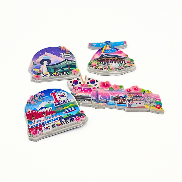 Korea Seoul Busan Jeju Hanbok Tourism 3D Magnet Set - Korean Souvenir & Tourist Gift