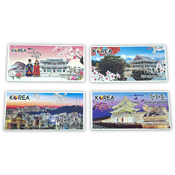Korean Commemorative Tourist Destination Square Magnet 4-Piece Set 3 Types Souvenir Gift