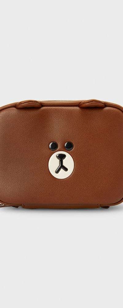 LINE FRIENDS ブラウン レザーライク スクエア ポーチ (M)