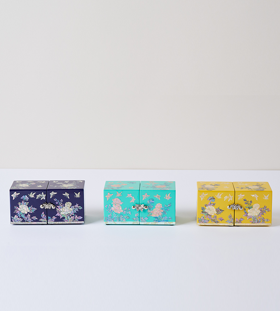 Inlaid Mother-of-Pearl Peony Double Box Set