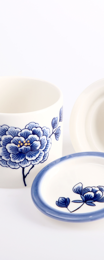 White Porcelain Blue-and-White Peony Pattern Single-Serve Tea Set