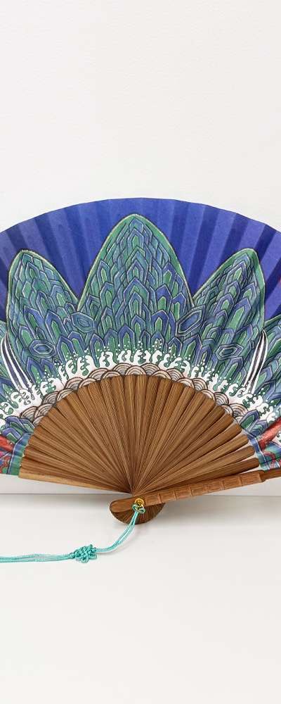 Traditional Korean Minhwa Folding Fan - Sun, Moon, and Five Peaks Design (Hanji Paper)
