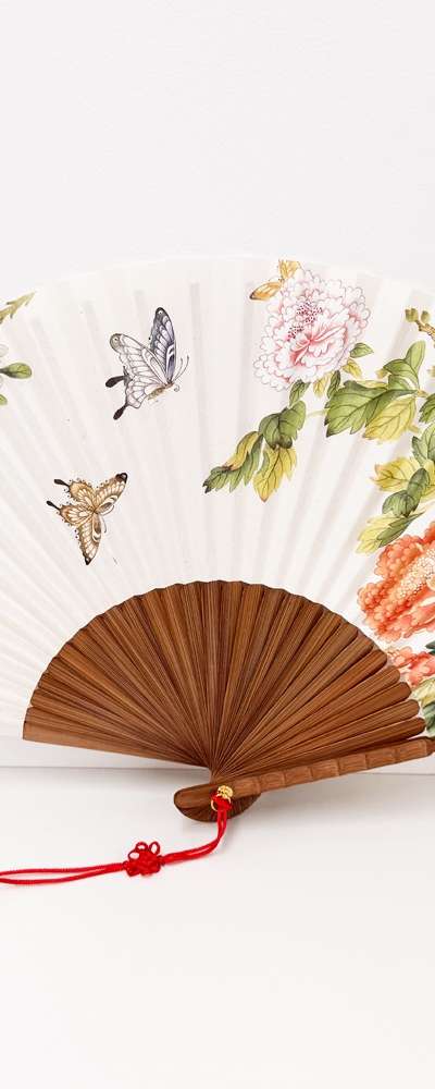Traditional Korean Folding Fan - Peony by Nam Gye-u (Hanji Paper)