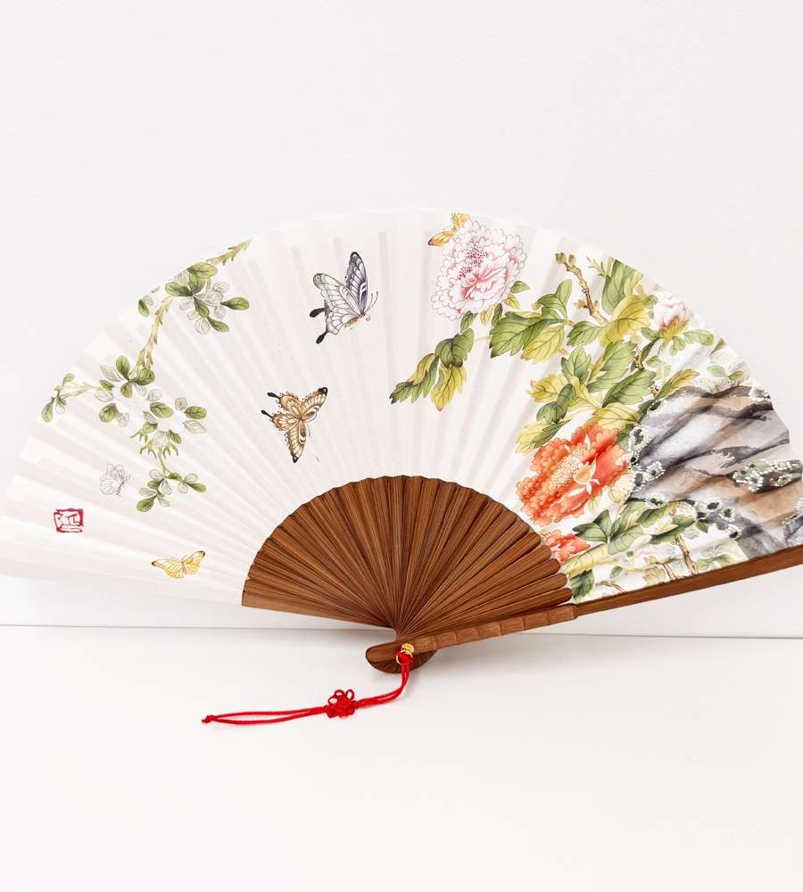 Traditional Korean Folding Fan - Peony by Nam Gye-u (Hanji Paper)