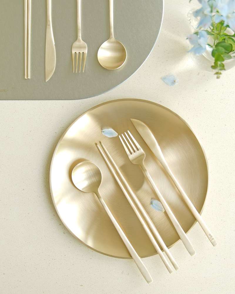 Bangja Yugi Moon Cutlery 2-Person Set + Quilted Utensil Pouch