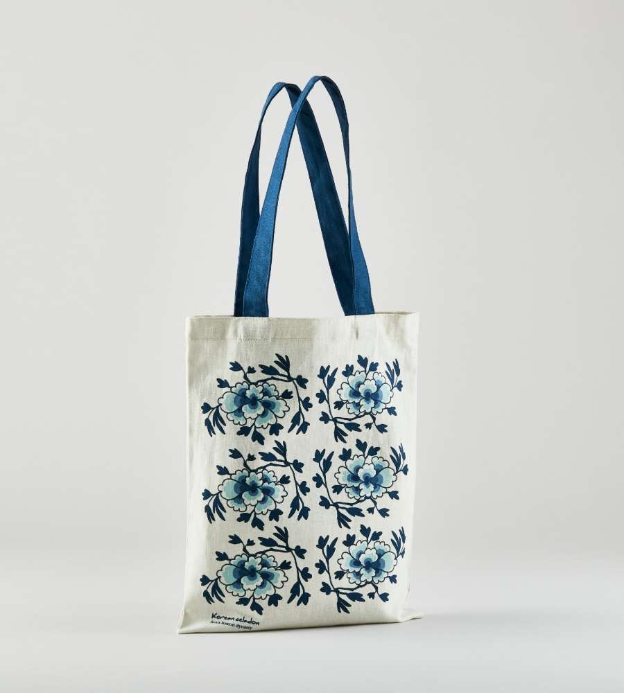 Blue and White Peony Linen Mini Bag