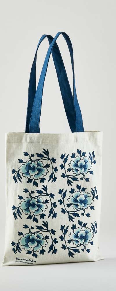 Blue and White Peony Linen Mini Bag