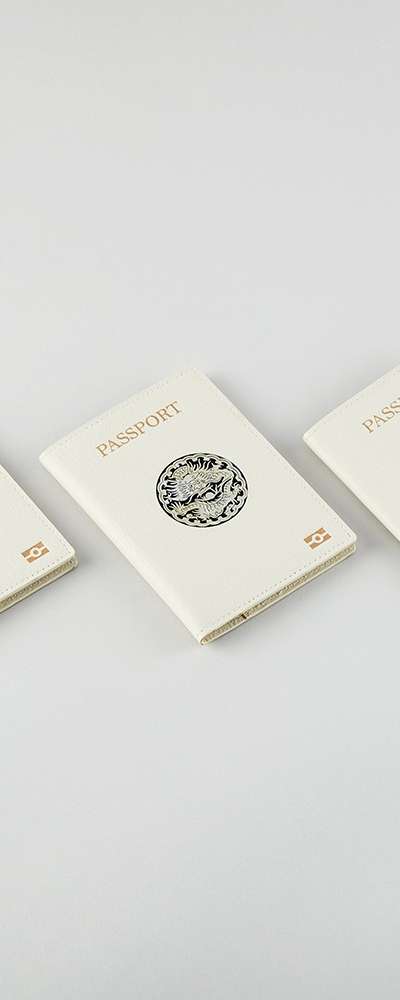 Inlaid Mother-of-Pearl Korean Hanji Leather Passport Case (Beige)