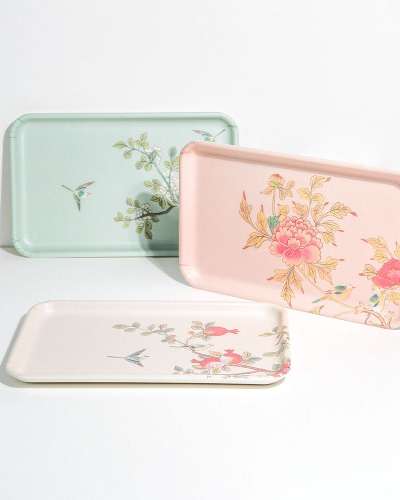 Bird and Flower Painting Square Tray