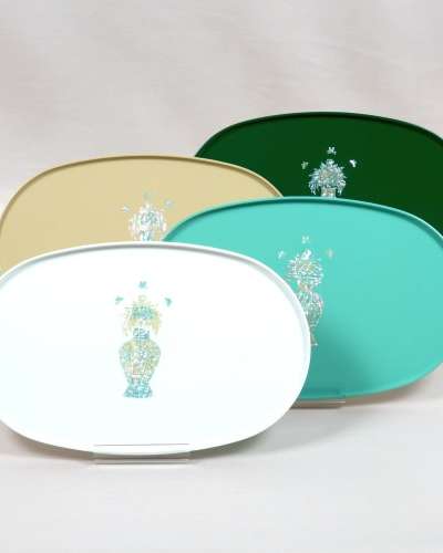 Mother-of-Pearl Celadon Inlay Melon-Pattern Wooden Tray