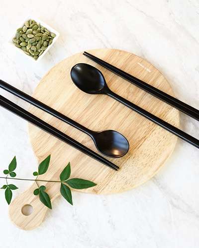 Raw Lacquer-Coated Adult Utensil Set for 2