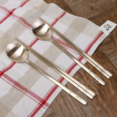 Brass Couple Spoon and Chopstick Set (For 2)