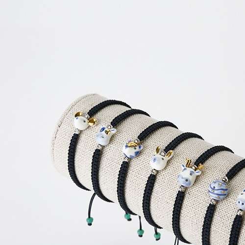 Twelve Zodiac Animals Porcelain Blue and White Knot Bracelet (12 Types)