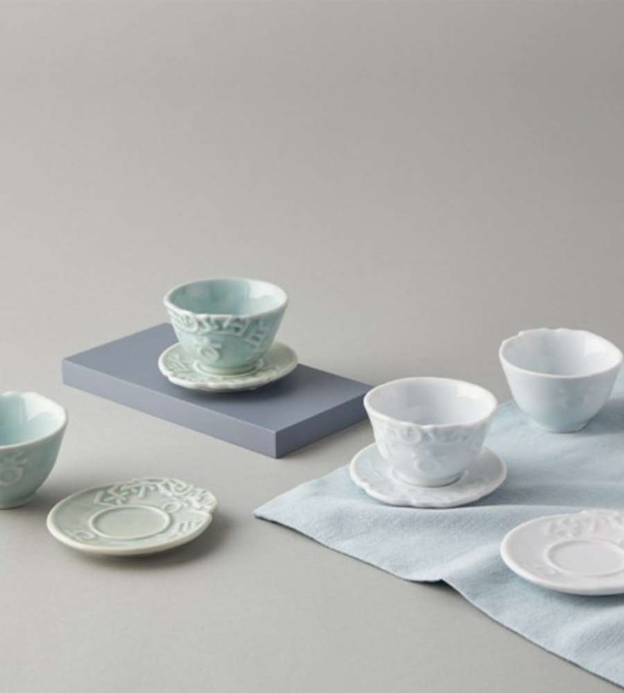 Hangul Tea Cup Set (White Porcelain, Celadon)