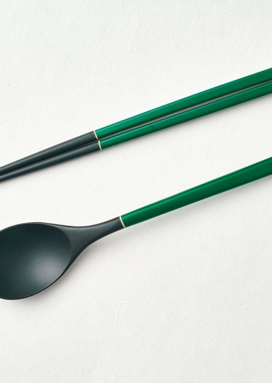 Five-Direction Colors Green Spoon and Chopsticks Set