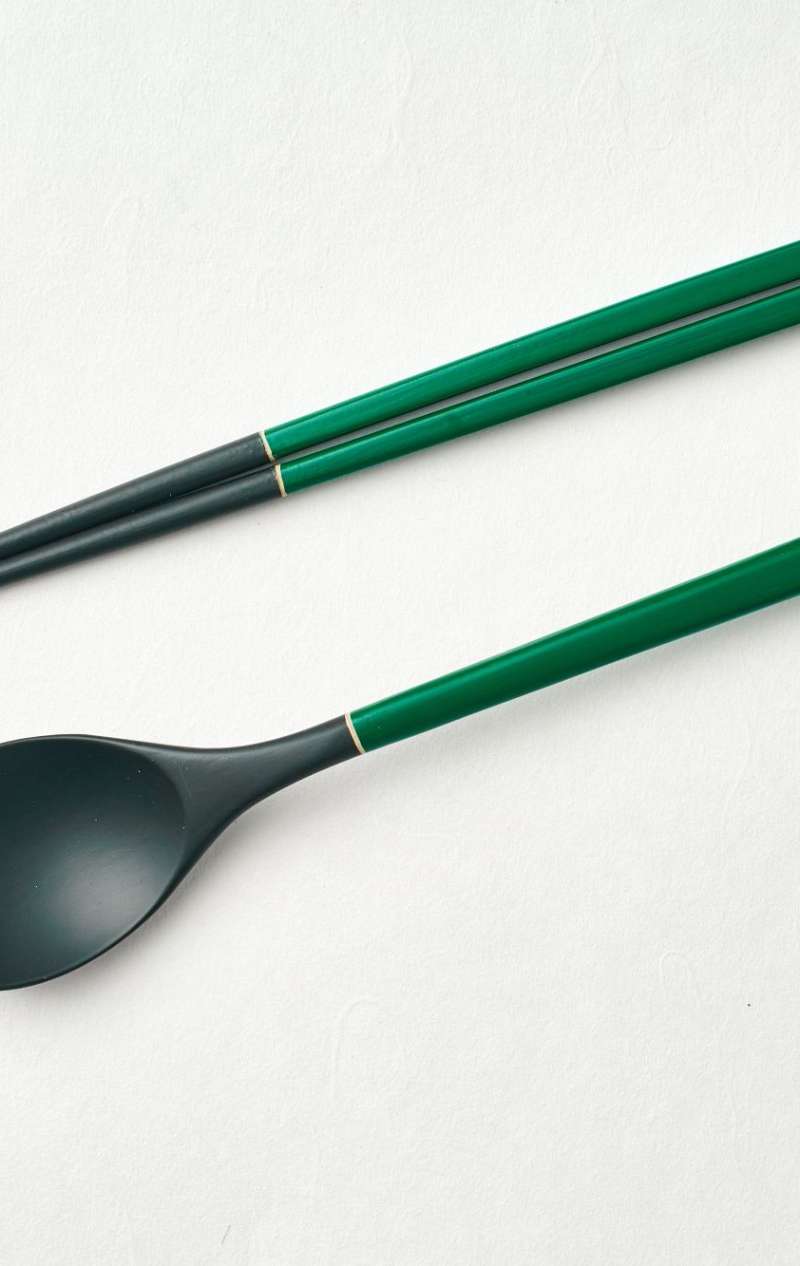 Five-Direction Colors Green Spoon and Chopsticks Set