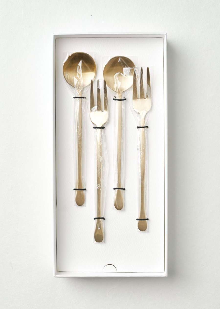 Brass Dessert Spoon & Fork 4-Piece Set