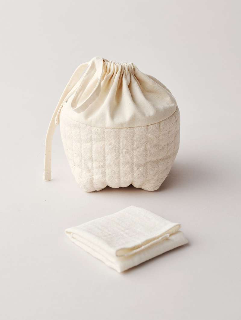 Unbleached Cotton Quilted Pouch Set