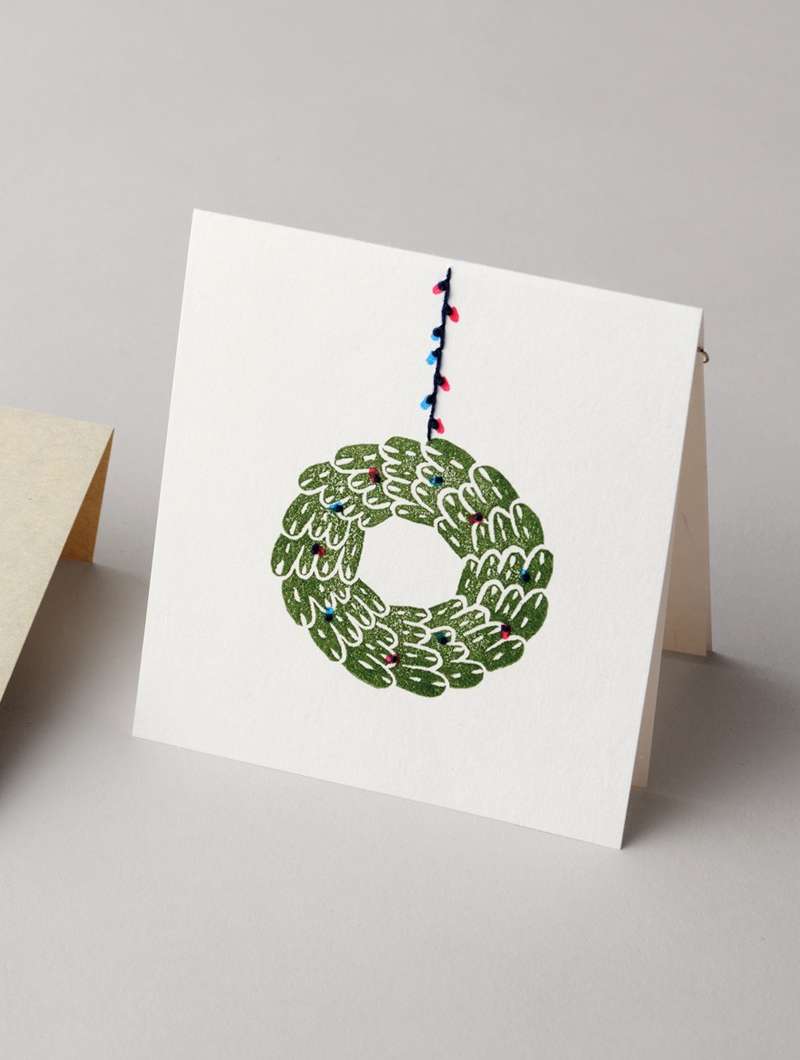 Hanji Hand-Stitched Christmas Card - Wreath