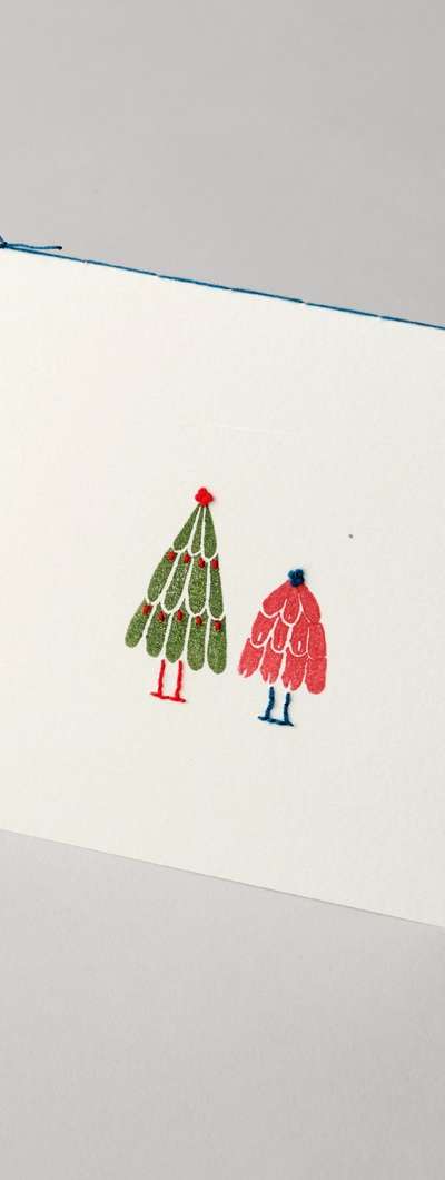 韓紙刺繍クリスマスカード - ツリー