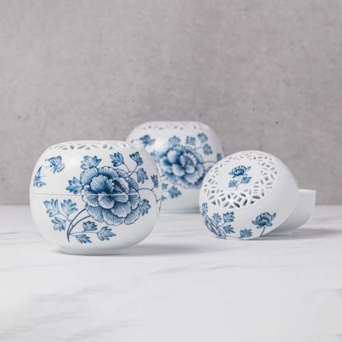 Peony Blue and White Porcelain Incense Box (Large)