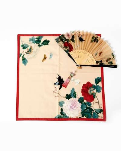 花と蝶 シルク扇セット