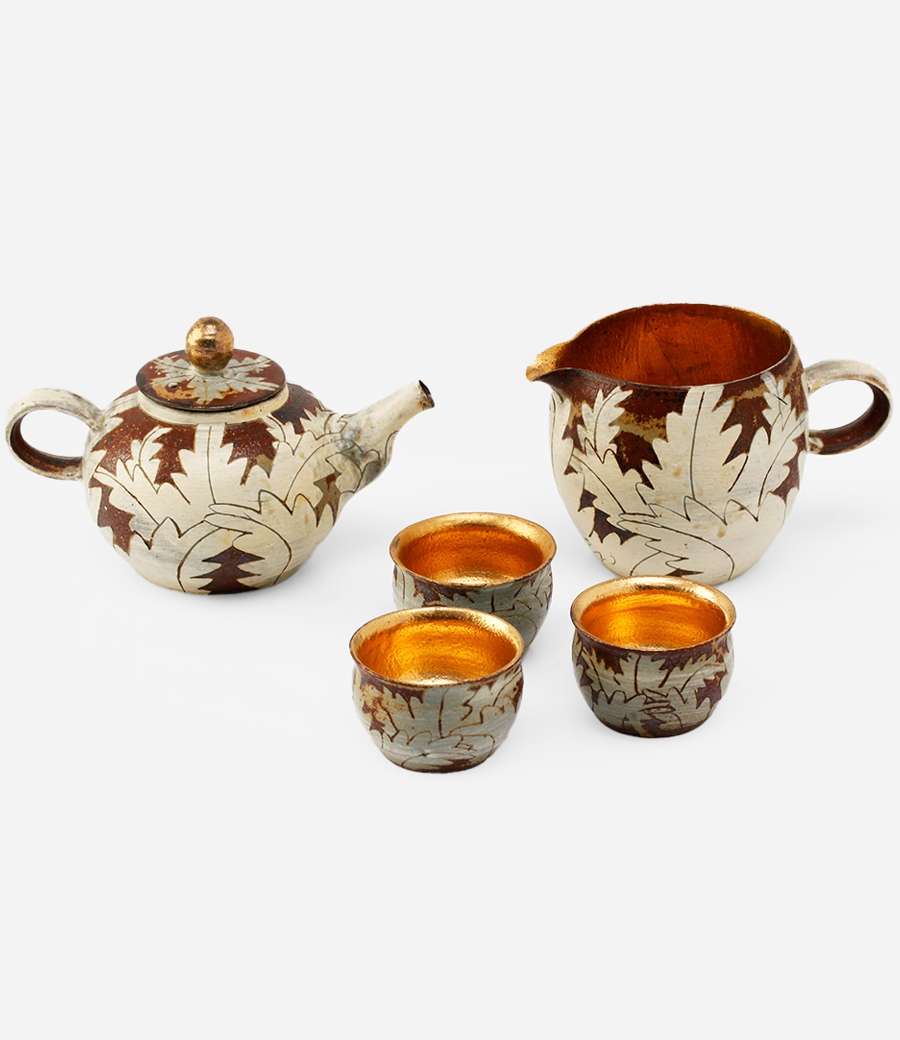 Gold Peony Onggi Tea Set