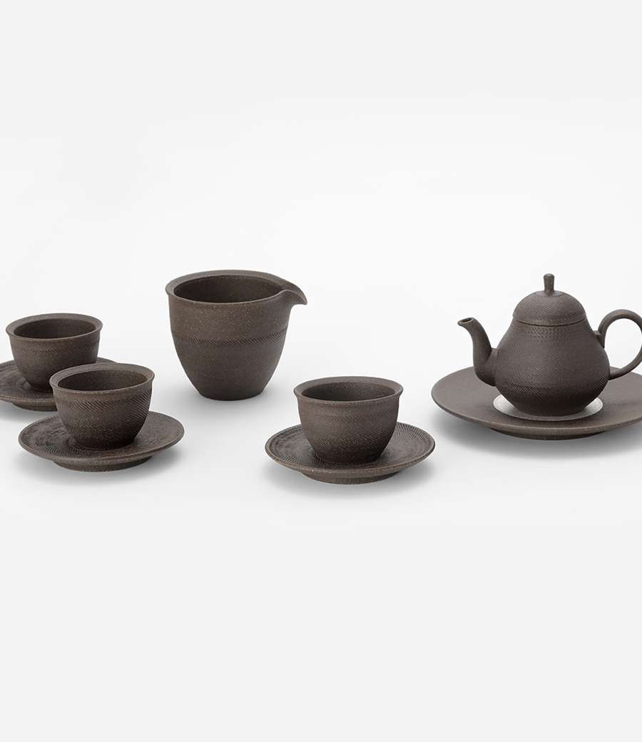 Black Clay Branch-Shaped Silver-Glazed Tea Set
