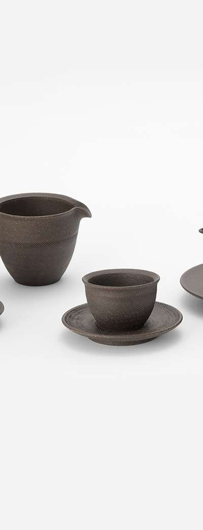 Black Clay Branch-Shaped Silver-Glazed Tea Set