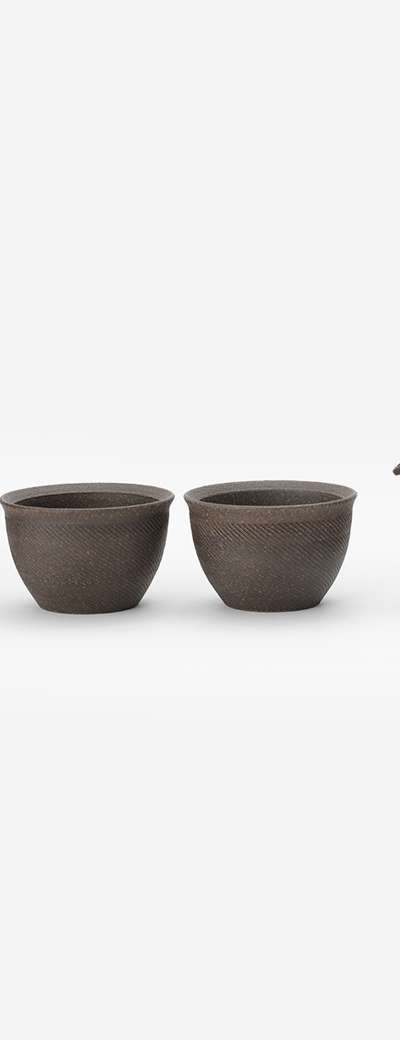 Black Clay Comb-Pattern Silver-Glazed Tea Set