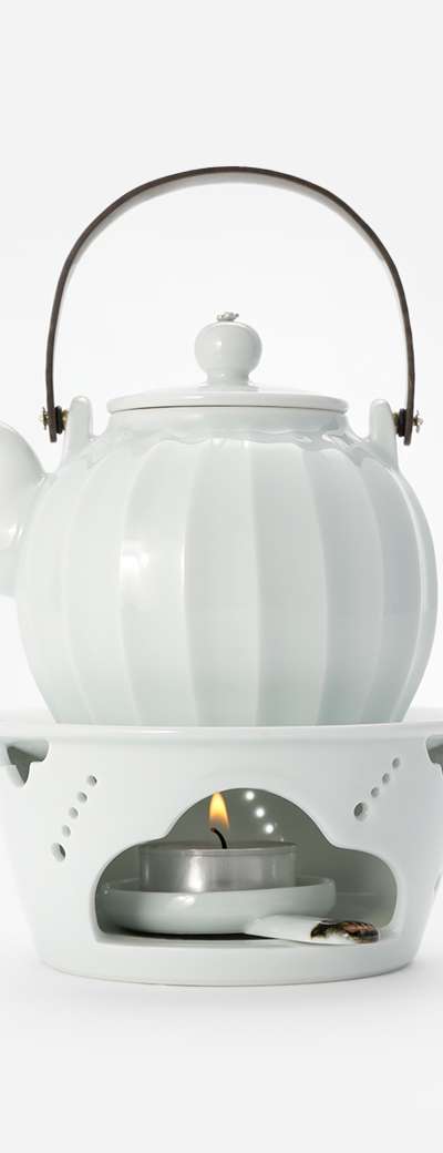 Copper Handle Geometric Teapot Warmer Set