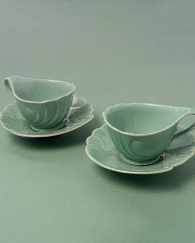 Celadon Peony Flower Coffee Cup Set (2p)
