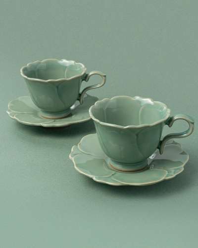 Celadon Camellia Flower Coffee Cup Set (2 pieces)