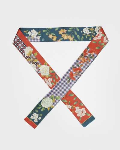Folk Painting Pattern Silk Mini Scarf (Red)