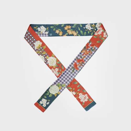 Folk Painting Pattern Silk Mini Scarf (Red)