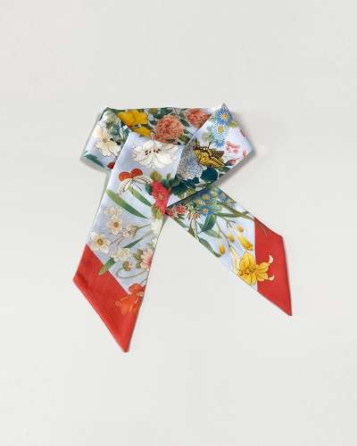 Folk Art Pattern Silk Scarf (Pleasure Garden) - Light Blue